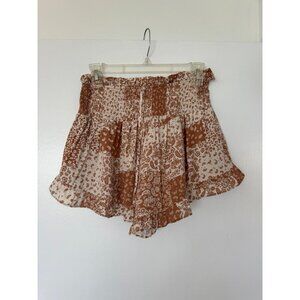 Boutique Patchwork Ruffle Skort – Brown/Tan, Size Medium, NWOT